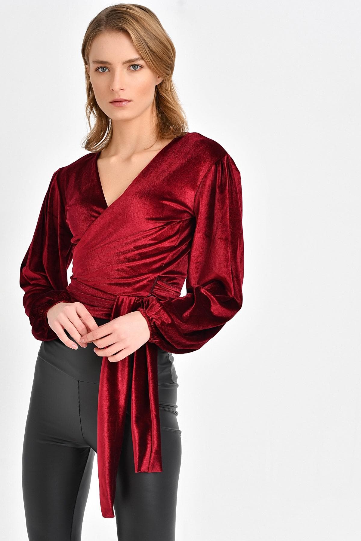 BORDO KADİFE ANVELOP BLUZ