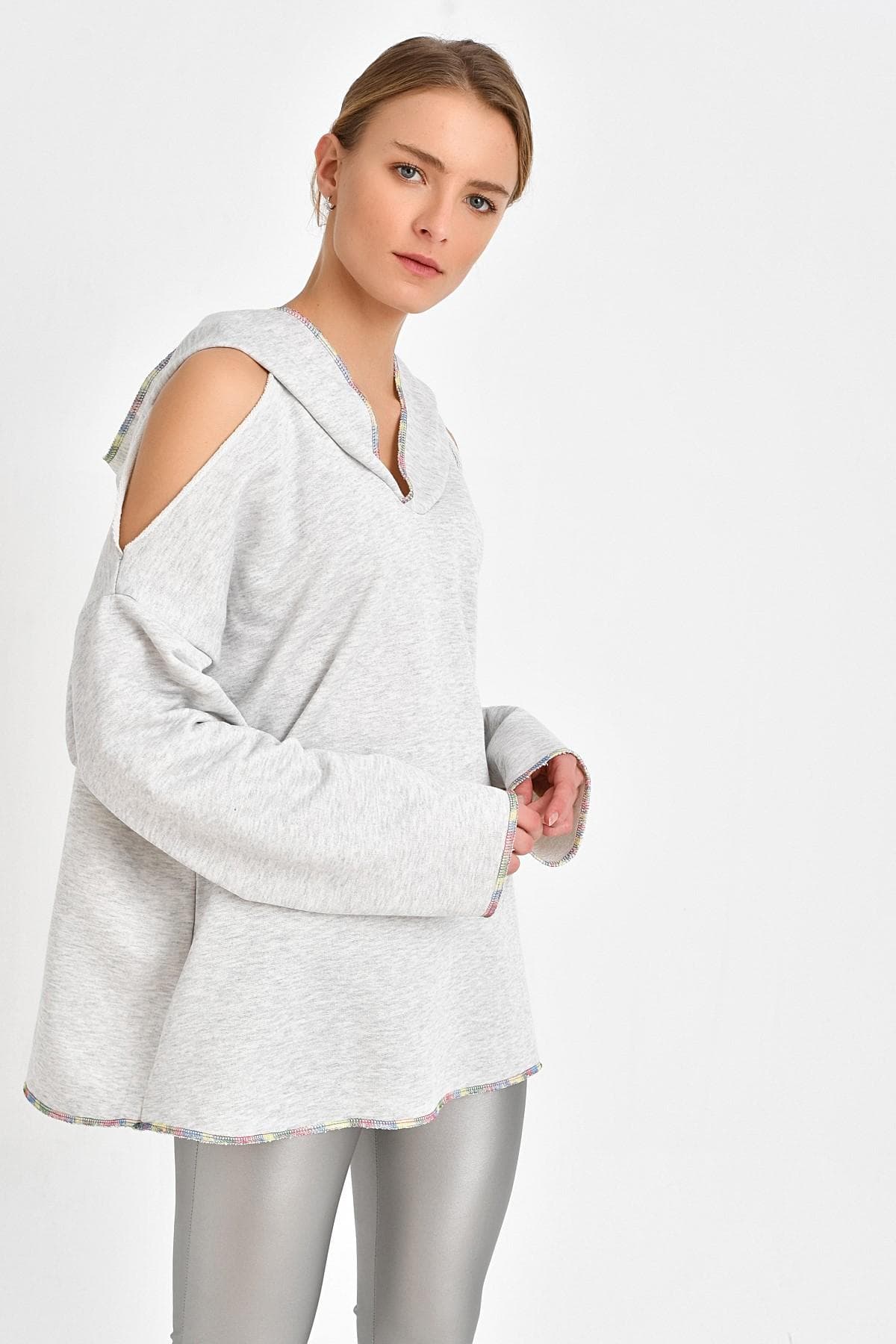 OMUZ DETAYLI GRİMELANJ SWEATSHİRT - 3