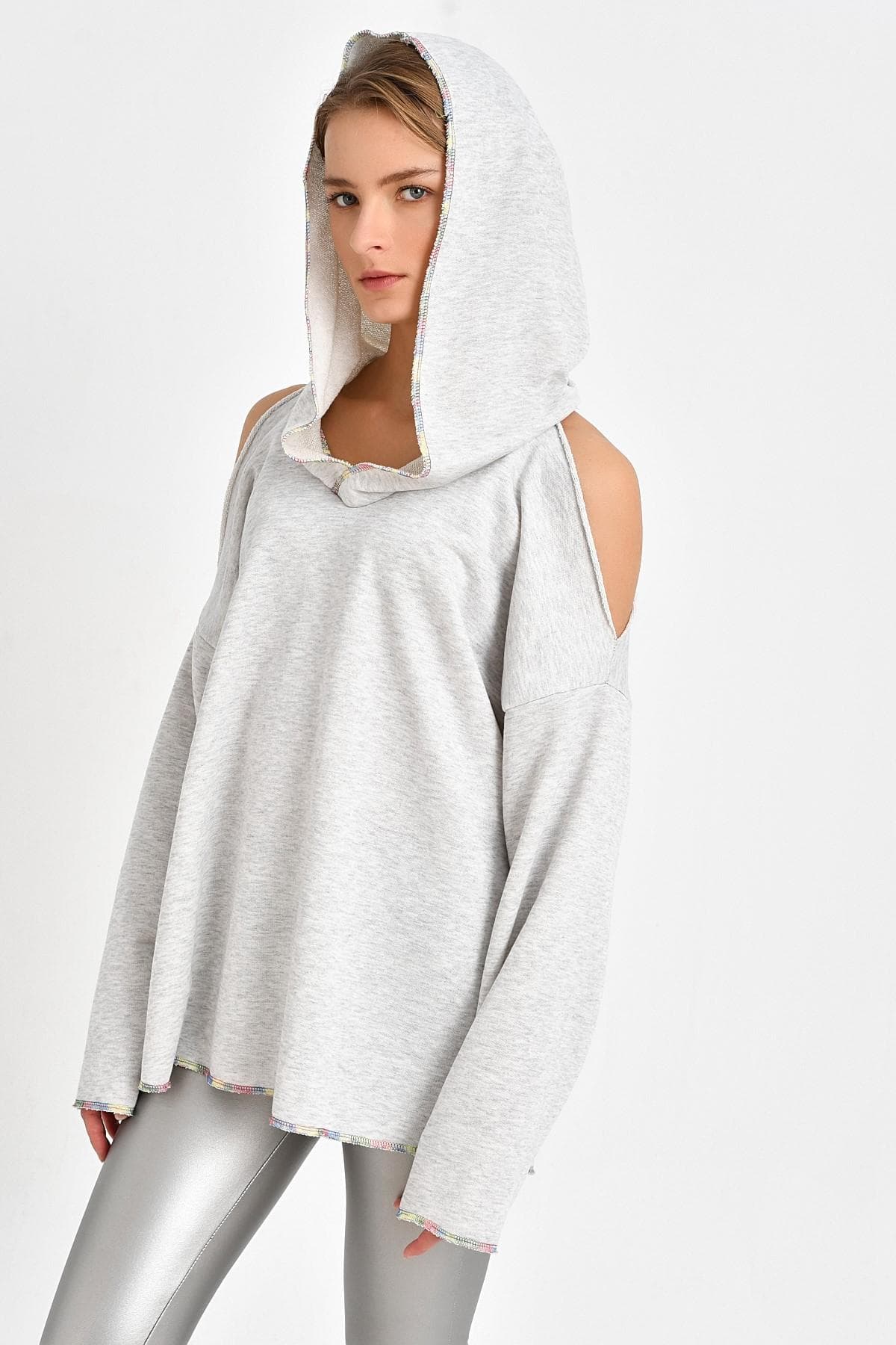 OMUZ DETAYLI GRİMELANJ SWEATSHİRT