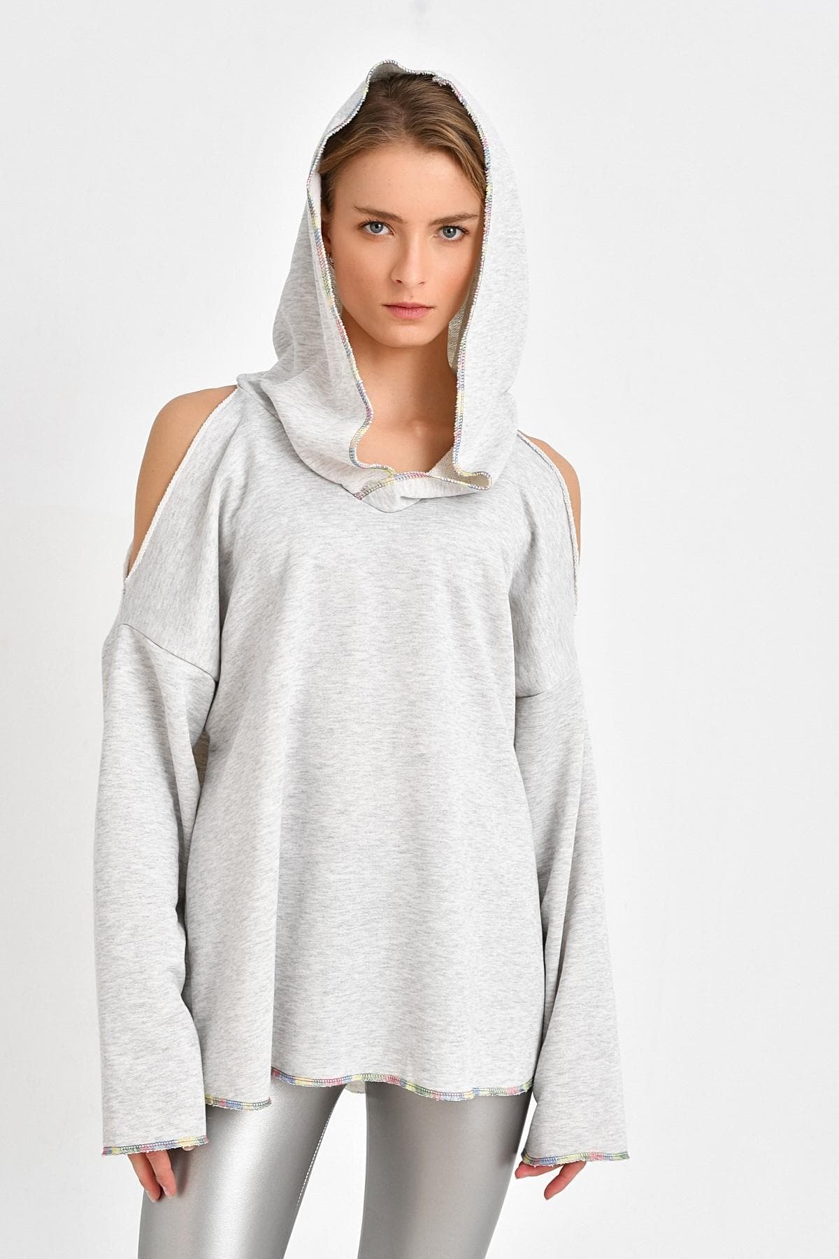 OMUZ DETAYLI GRİMELANJ SWEATSHİRT - 4