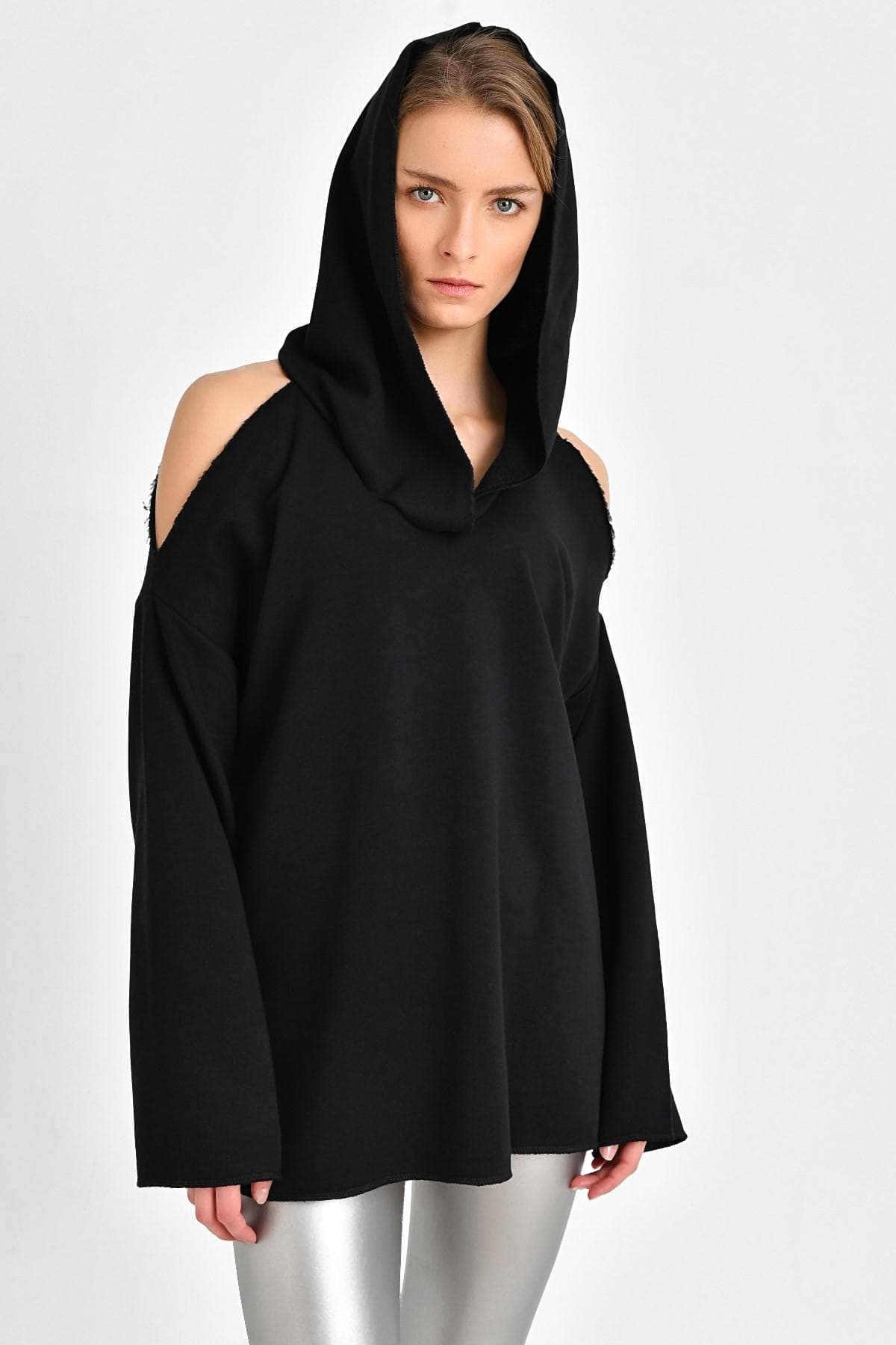 OMUZ DETAYLI SİYAH SWEATSHİRT - 2