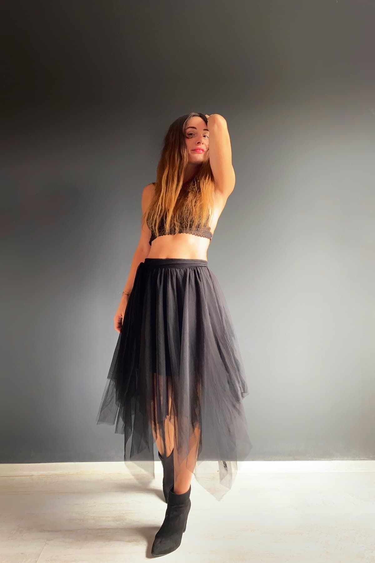 ASİMETRİK KESİM ASTARLI ÇİFT KAT TÜL ETEK  - 7