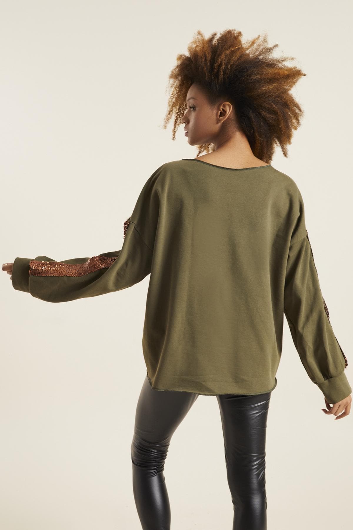 BAKIR KOL DETAY HAKİ SWEATSHIRT - 3