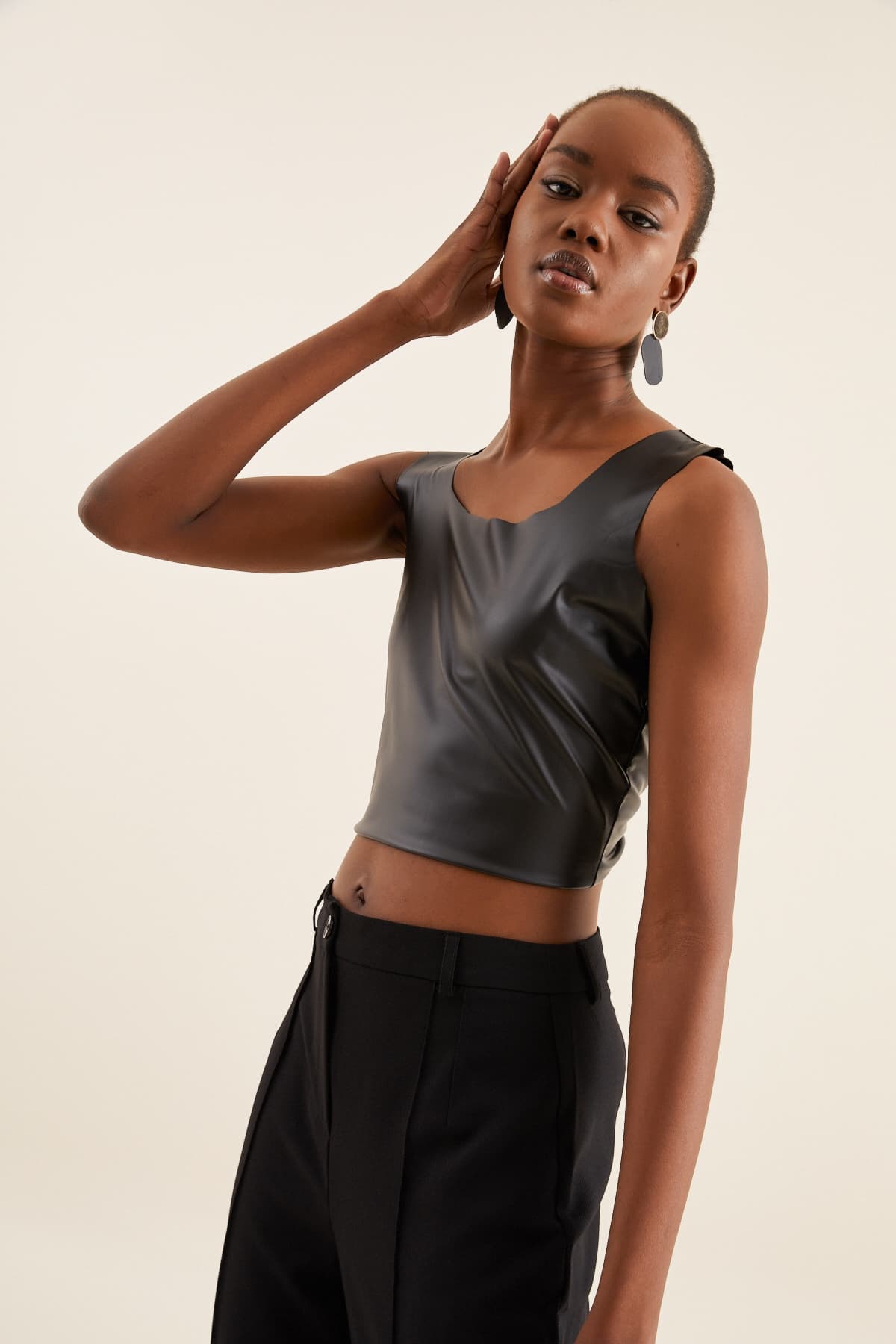 DERİ CROP BLUZ - 1