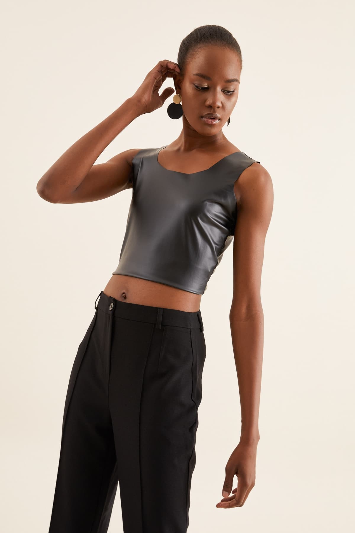 DERİ CROP BLUZ - 3
