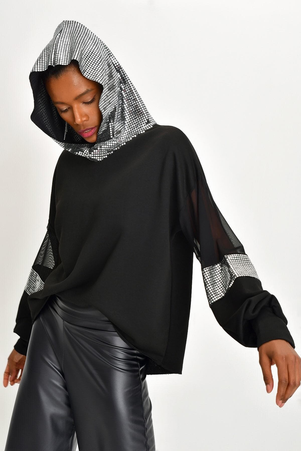 LAME SİYAH IŞILTILI SWEATSHIRT