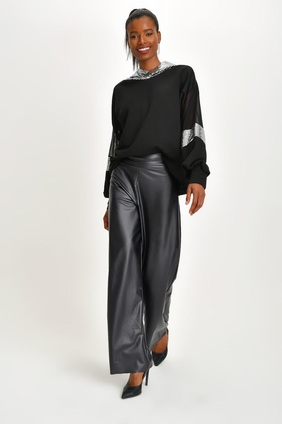 LAME SİYAH IŞILTILI SWEATSHIRT - 3