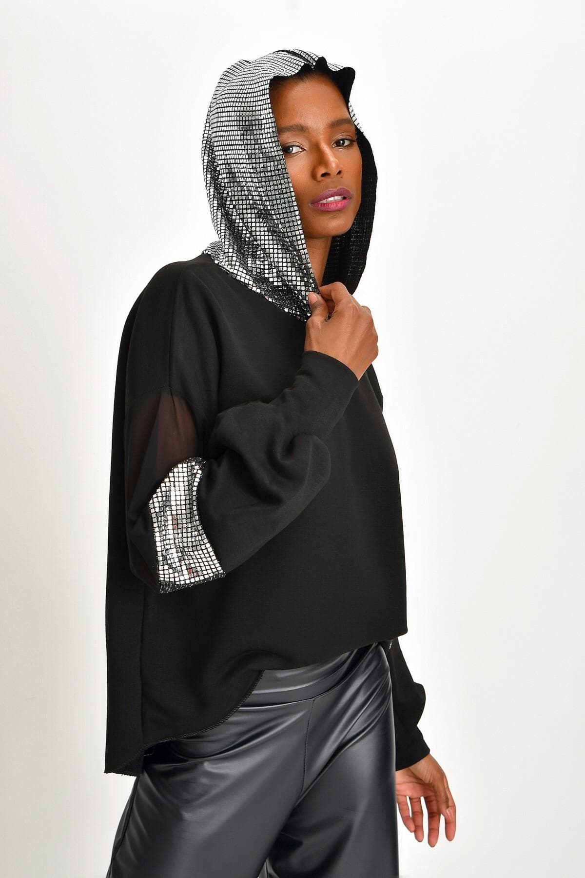 LAME SİYAH IŞILTILI SWEATSHIRT - 5