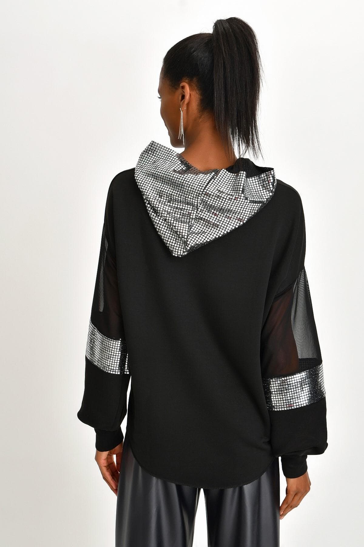 LAME SİYAH IŞILTILI SWEATSHIRT - 6