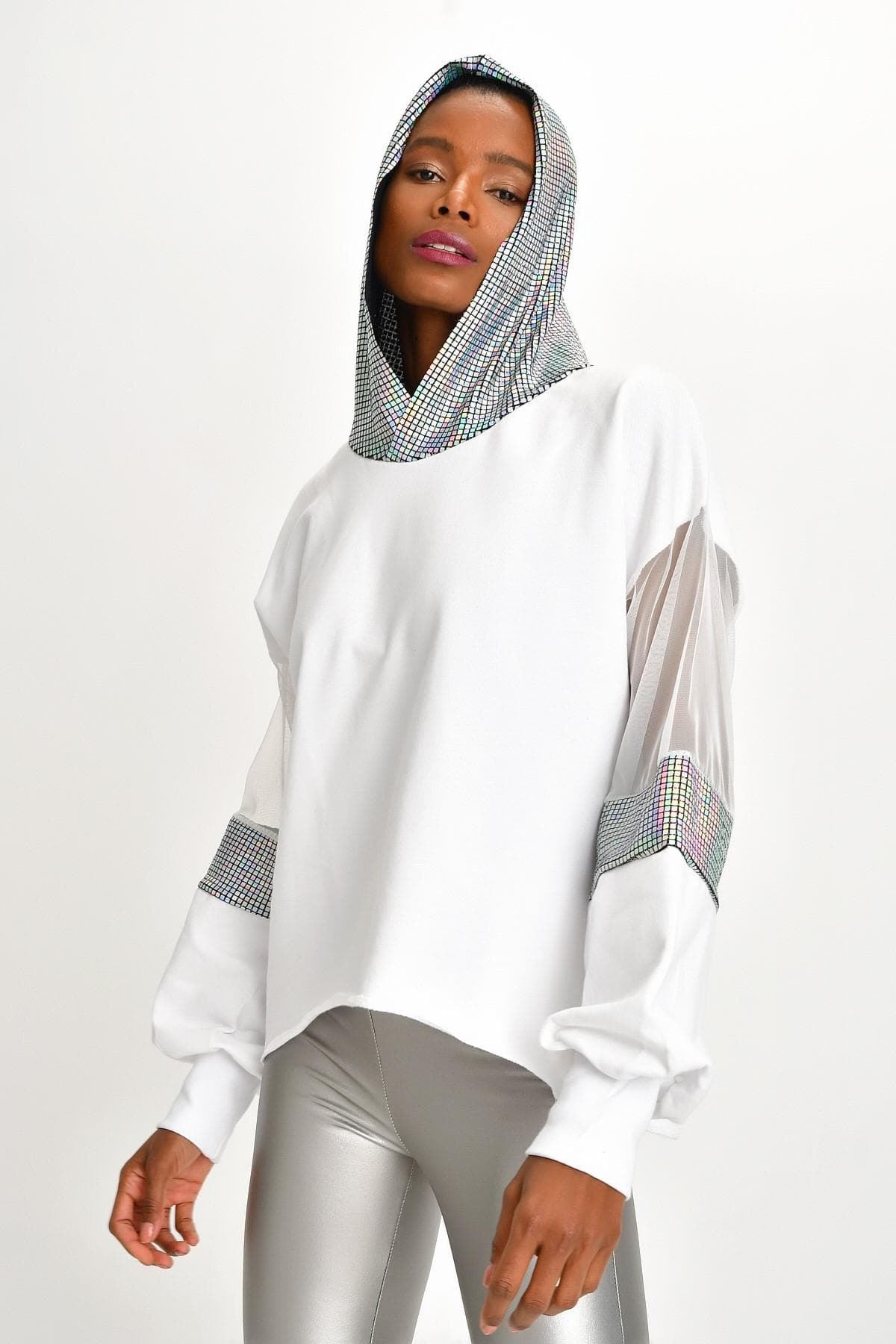 LAME BEYAZ IŞILTILI SWEATSHIRT