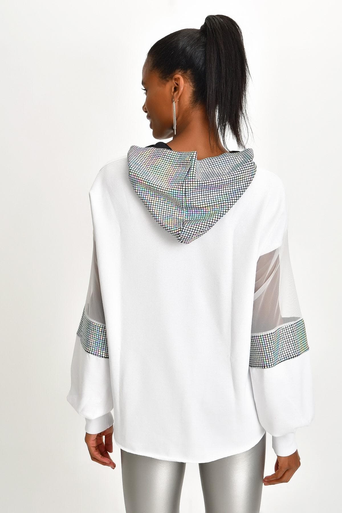 LAME BEYAZ IŞILTILI SWEATSHIRT - 2