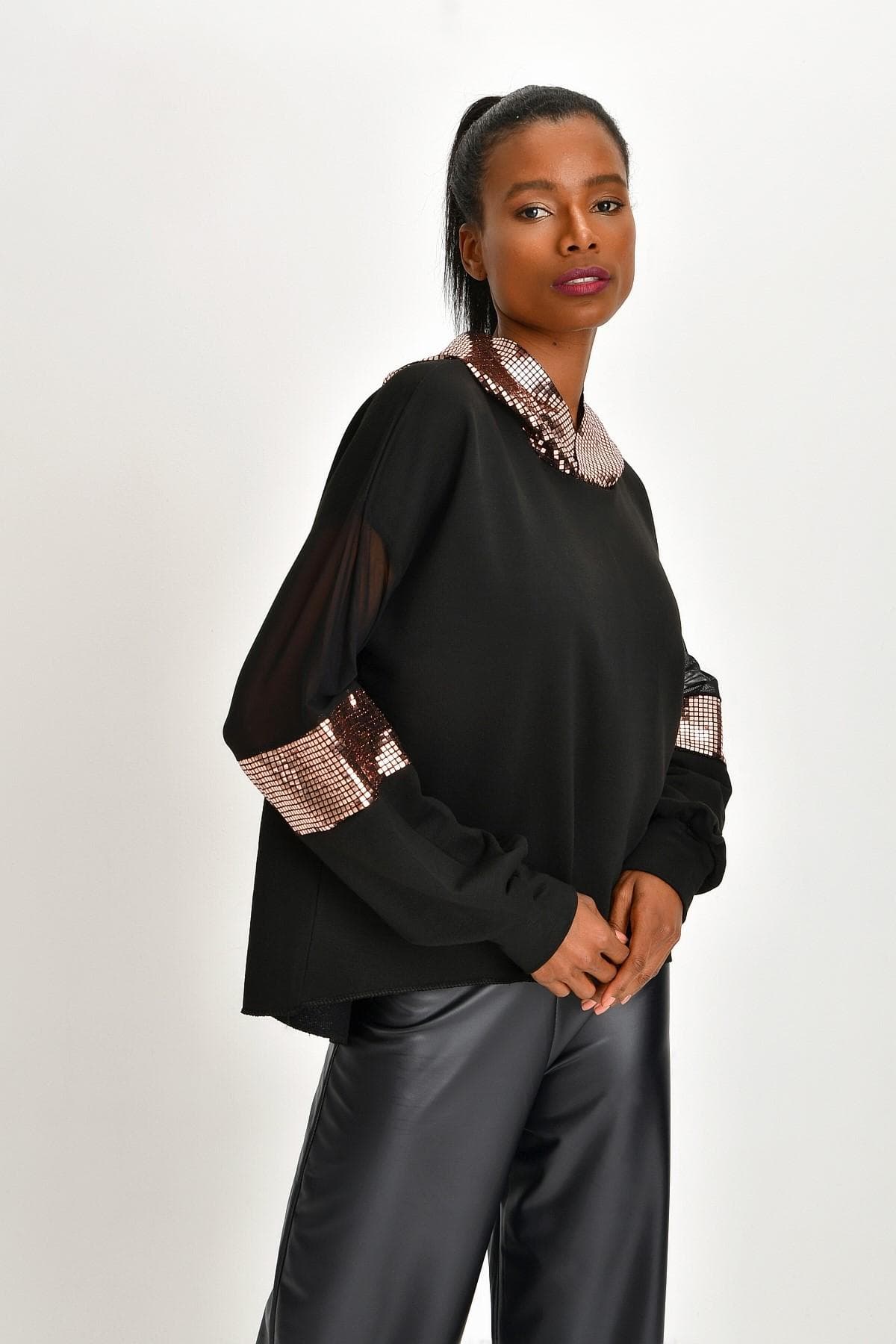 BAKIR SİYAH IŞILTILI SWEATSHIRT - 2