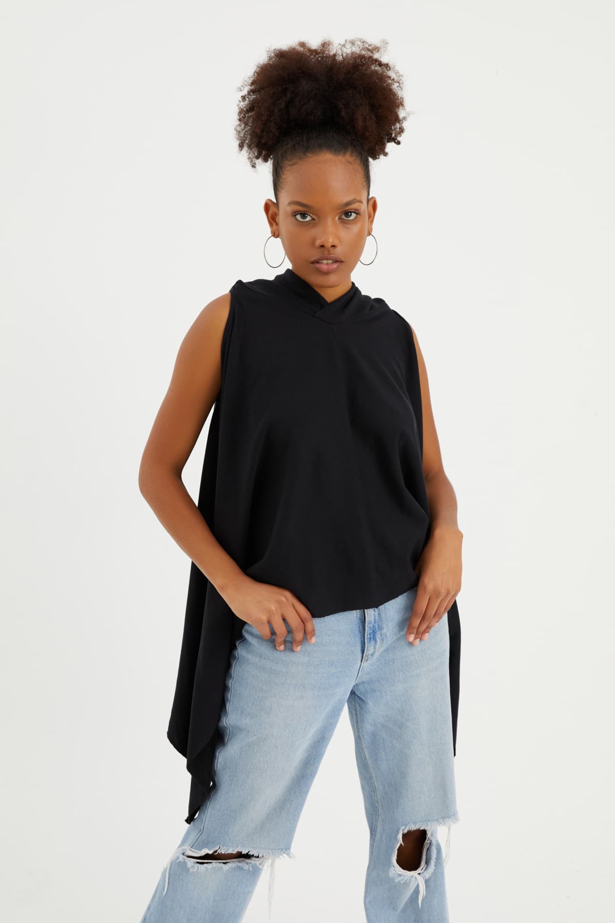 SİYAH KOLSUZ SWEATSHIRT - 3