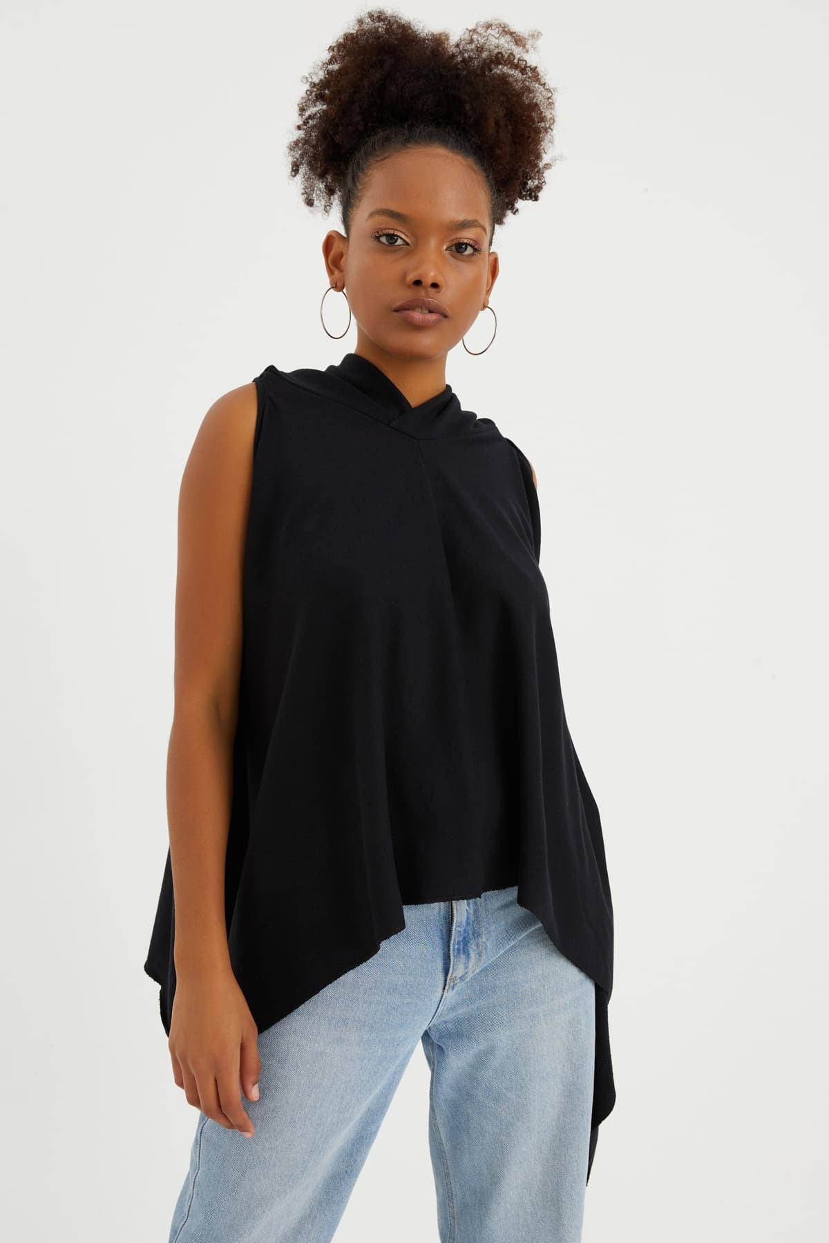 SİYAH KOLSUZ SWEATSHIRT - 2