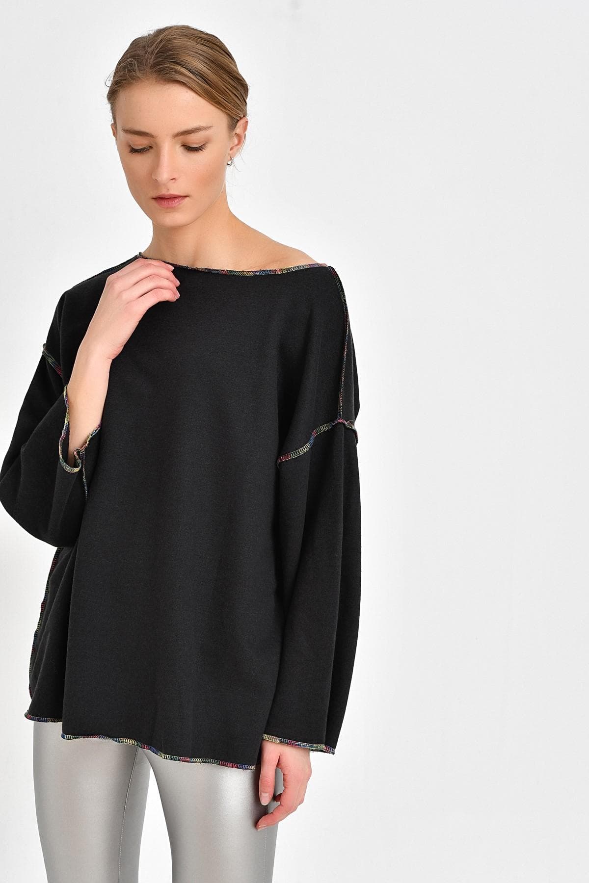 TERS DİKİŞ SİYAH SWEATSHİRT