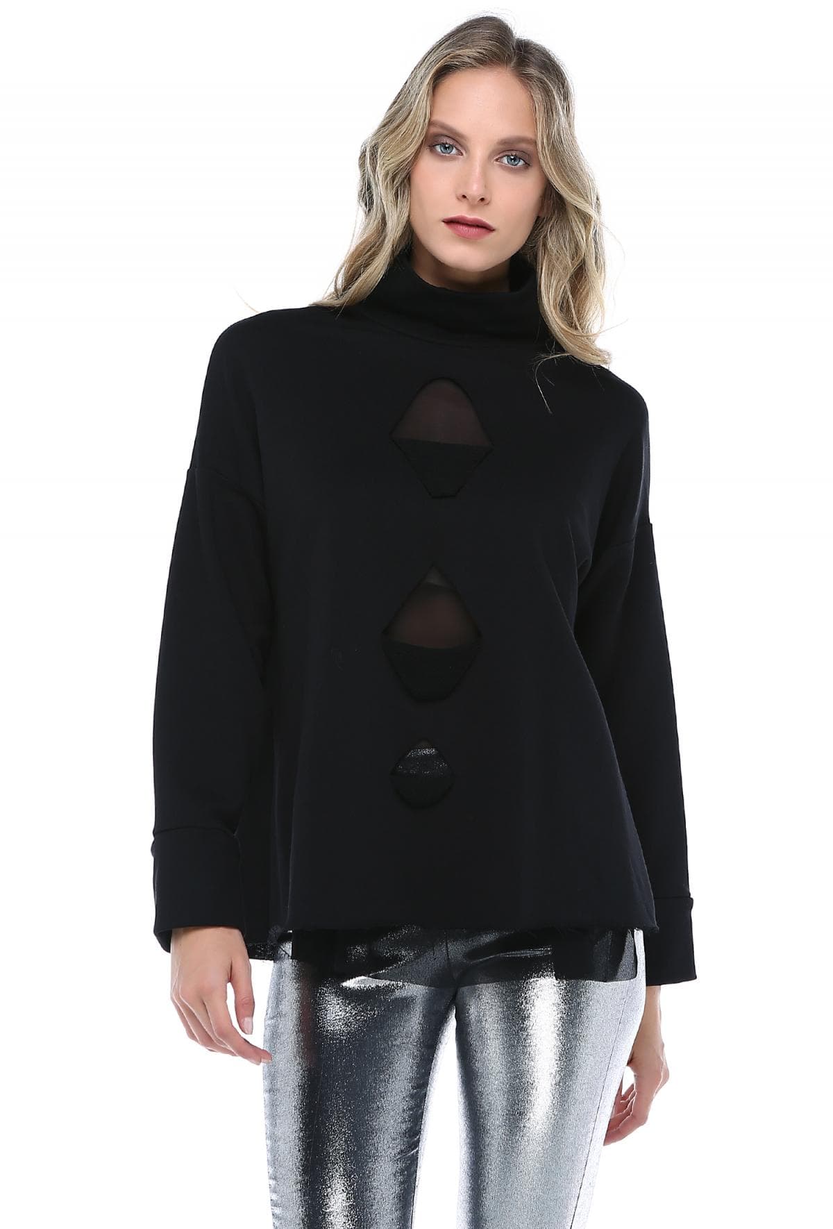 ÖNÜ KESİKLİ TÜLLÜ SWEATSHIRT