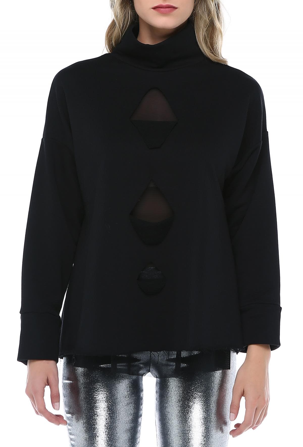 ÖNÜ KESİKLİ TÜLLÜ SWEATSHIRT - 4