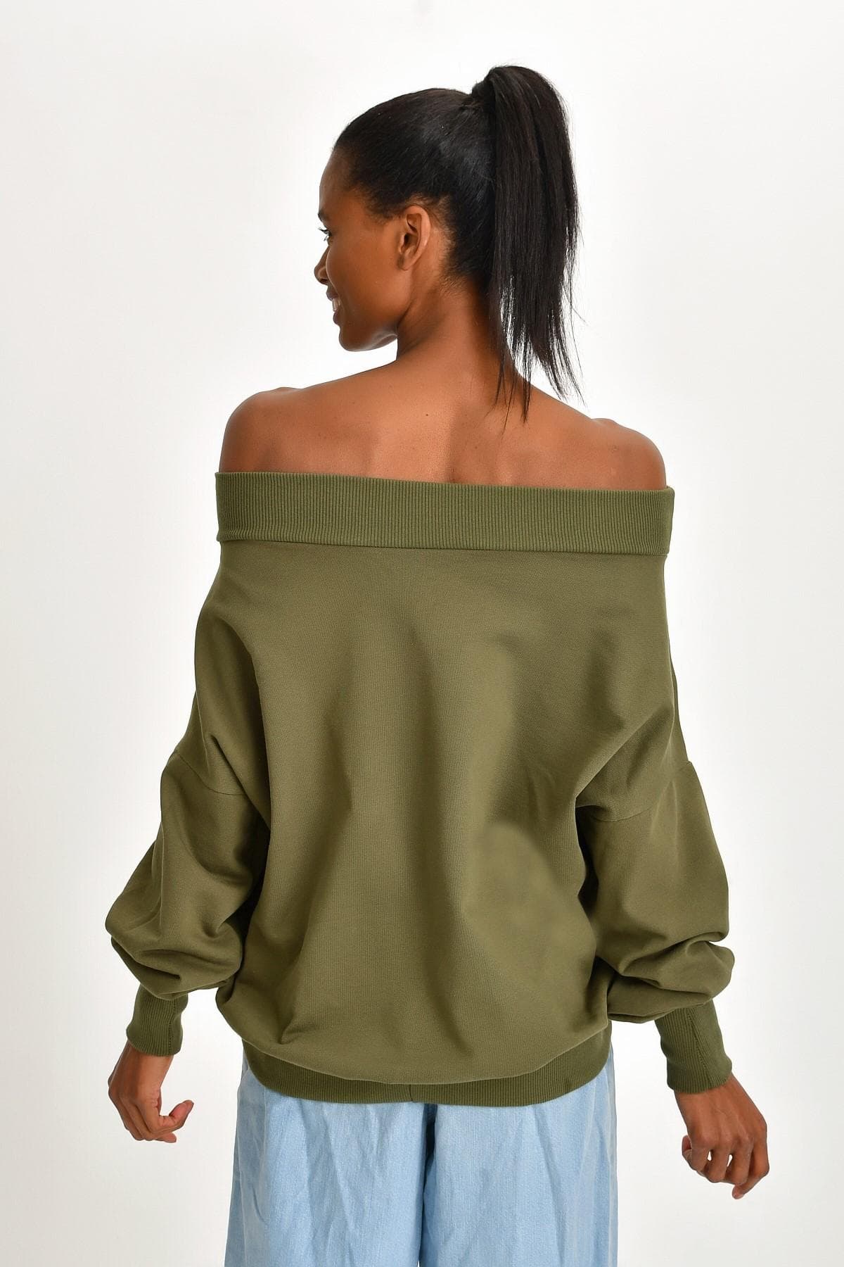 OMUZ DEKOLTELİ HAKİ SWEATSHIRT - 6