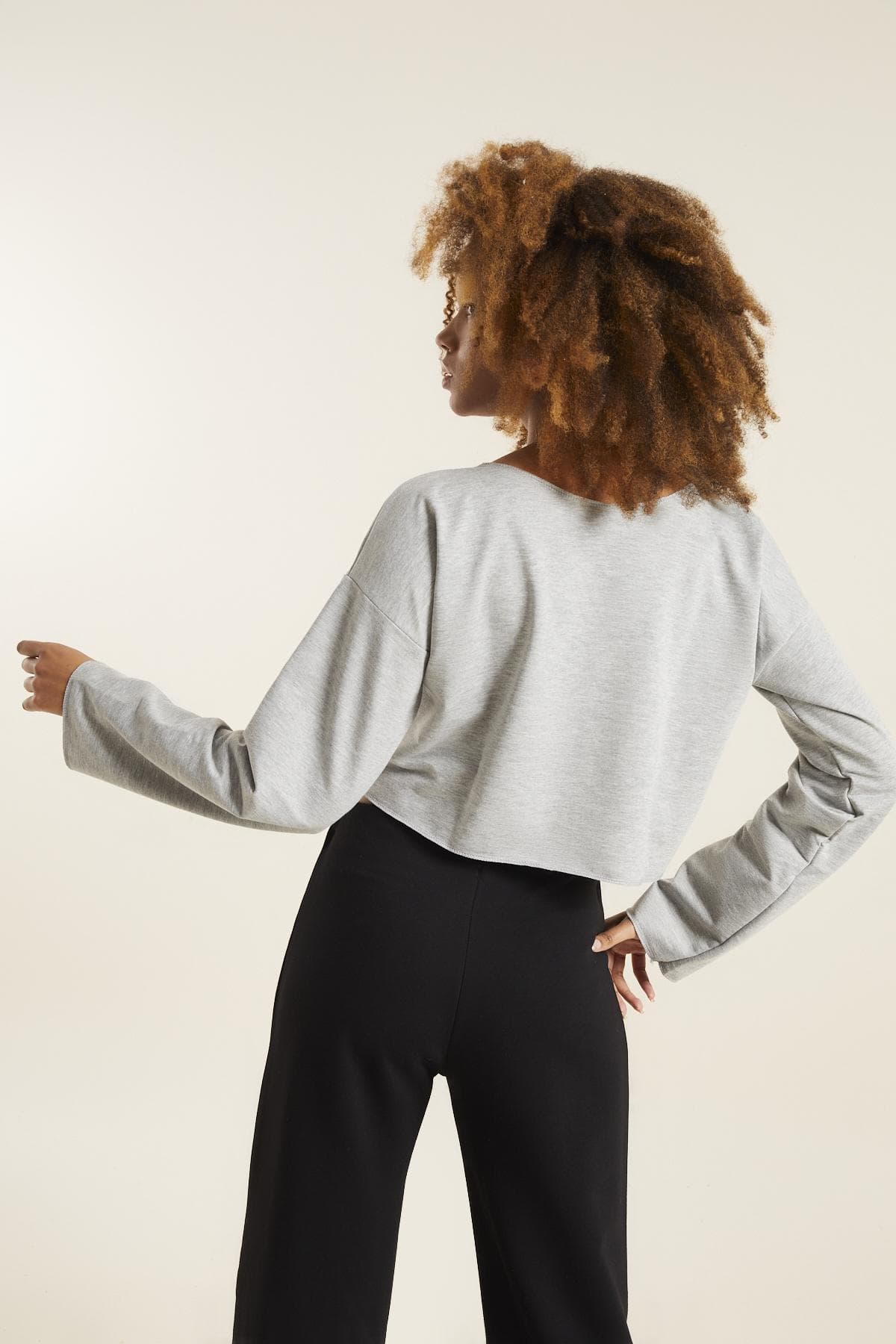 BASİC GRİ CROP SWEATSHIRT - 4