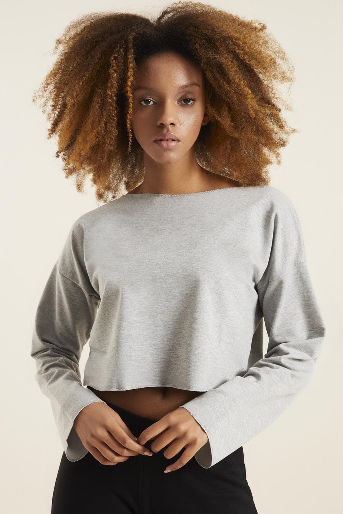 BASİC GRİ CROP SWEATSHIRT - 2