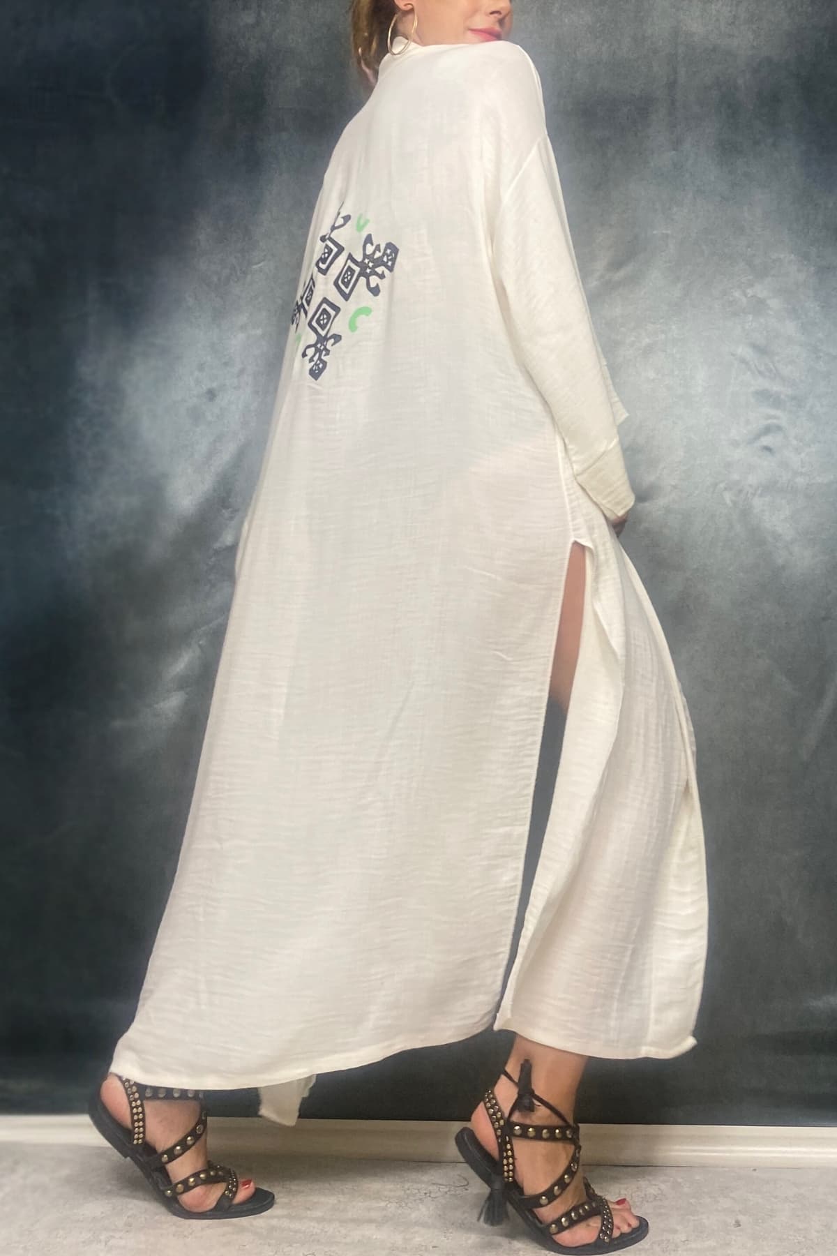 TAŞ BASKI HANDMADE BAMBU KUMAŞ KİMONO PLAJ - 2