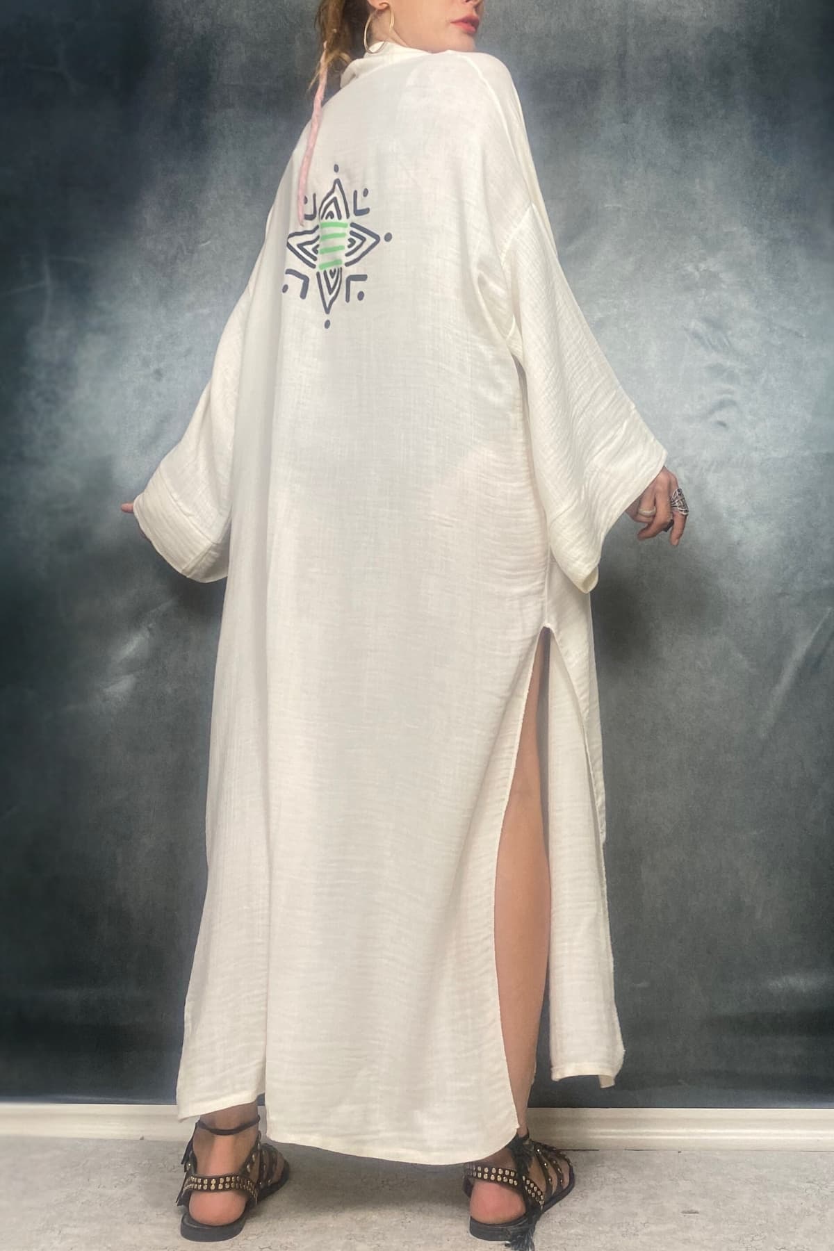 TAŞ BASKI HANDMADE BAMBU KUMAŞ KİMONO PLAJ - 2