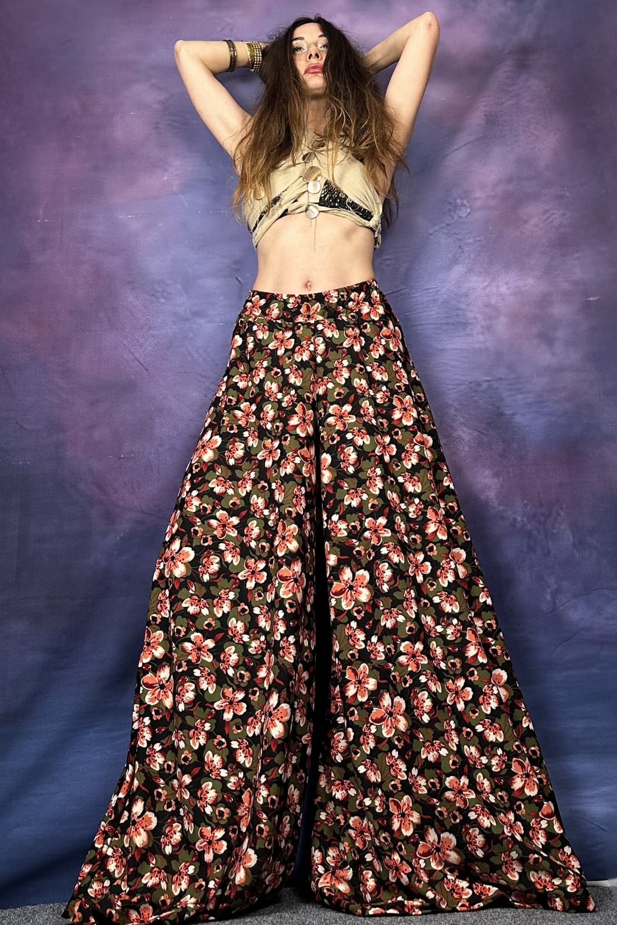 ÇİÇEKLİ BOL KESİM KREP PANTOLON - 5