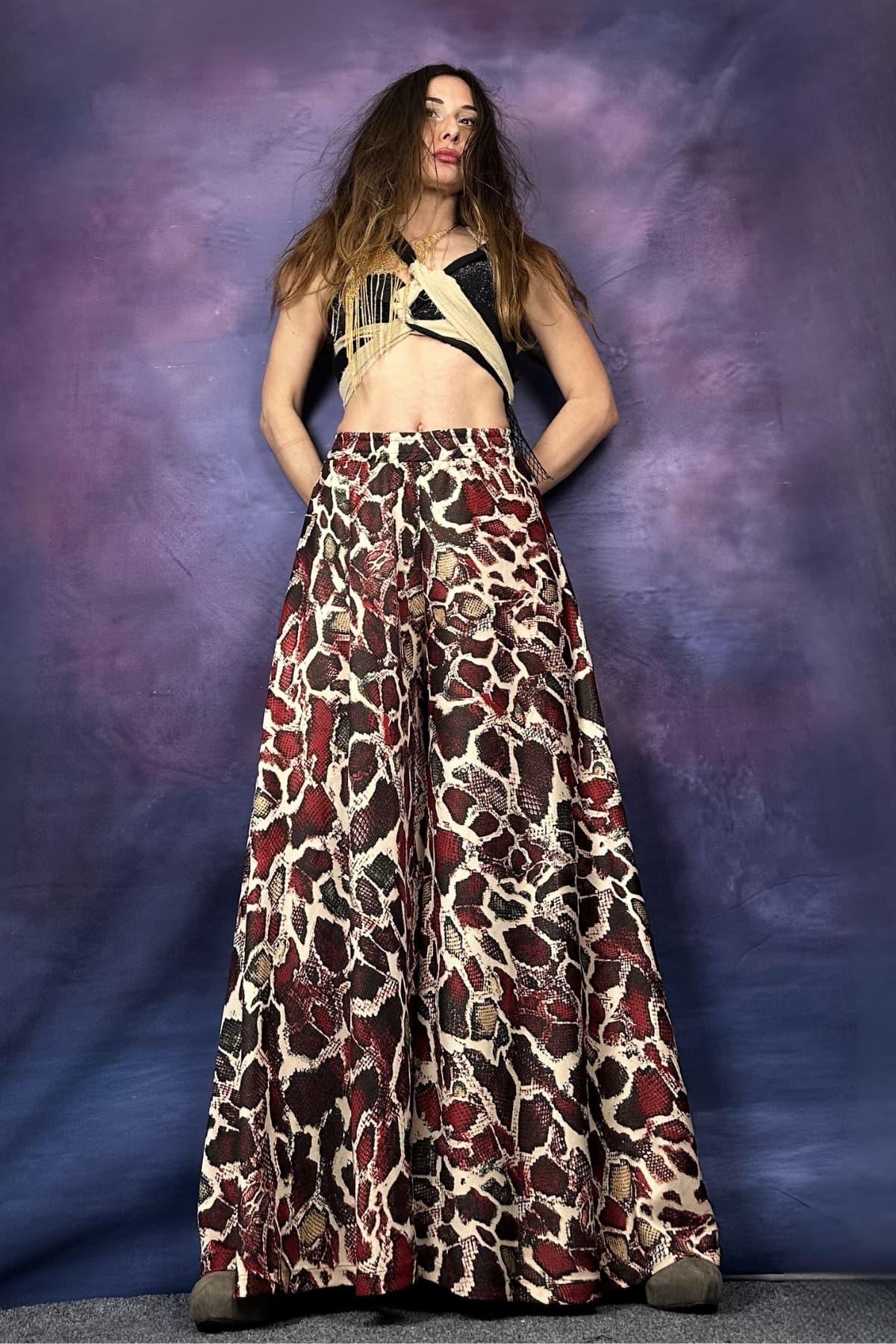 YILAN DESENLİ BOL KESİM PANTOLON - 3
