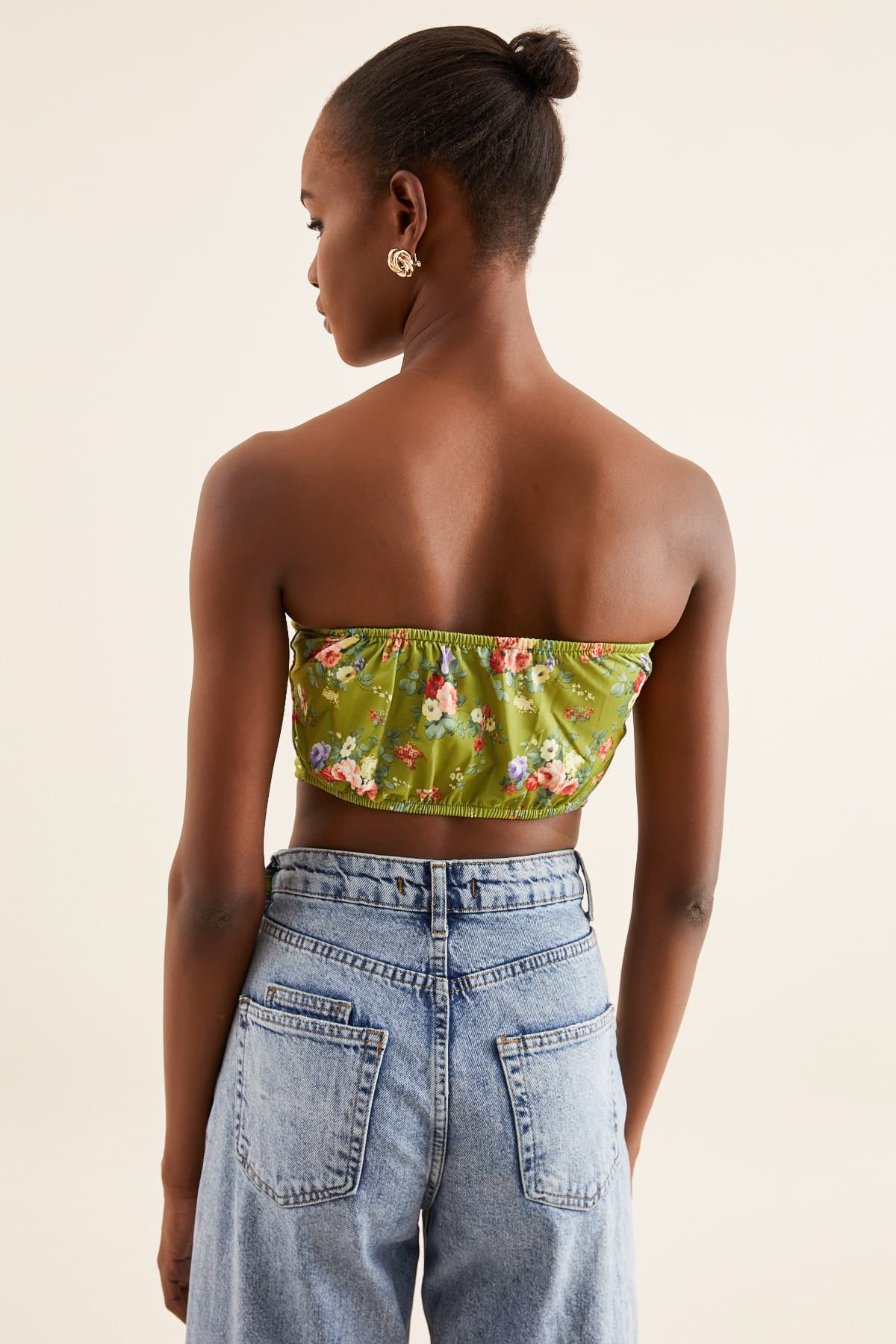 YEŞİL ÇİÇEKLİ CROP TOP BÜSTİYER - 2