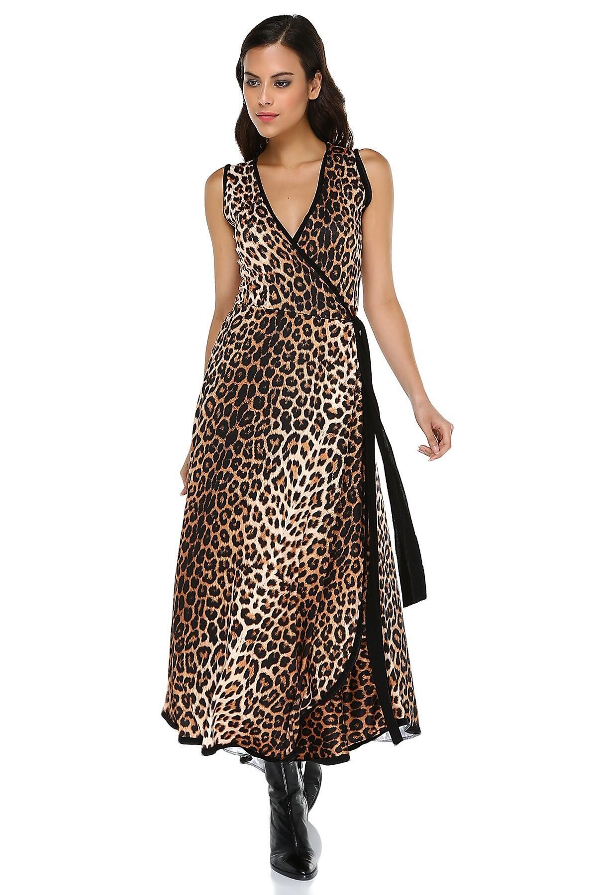 LEOPAR DESENLİ MAXİ ANVELOP ELBİSE  