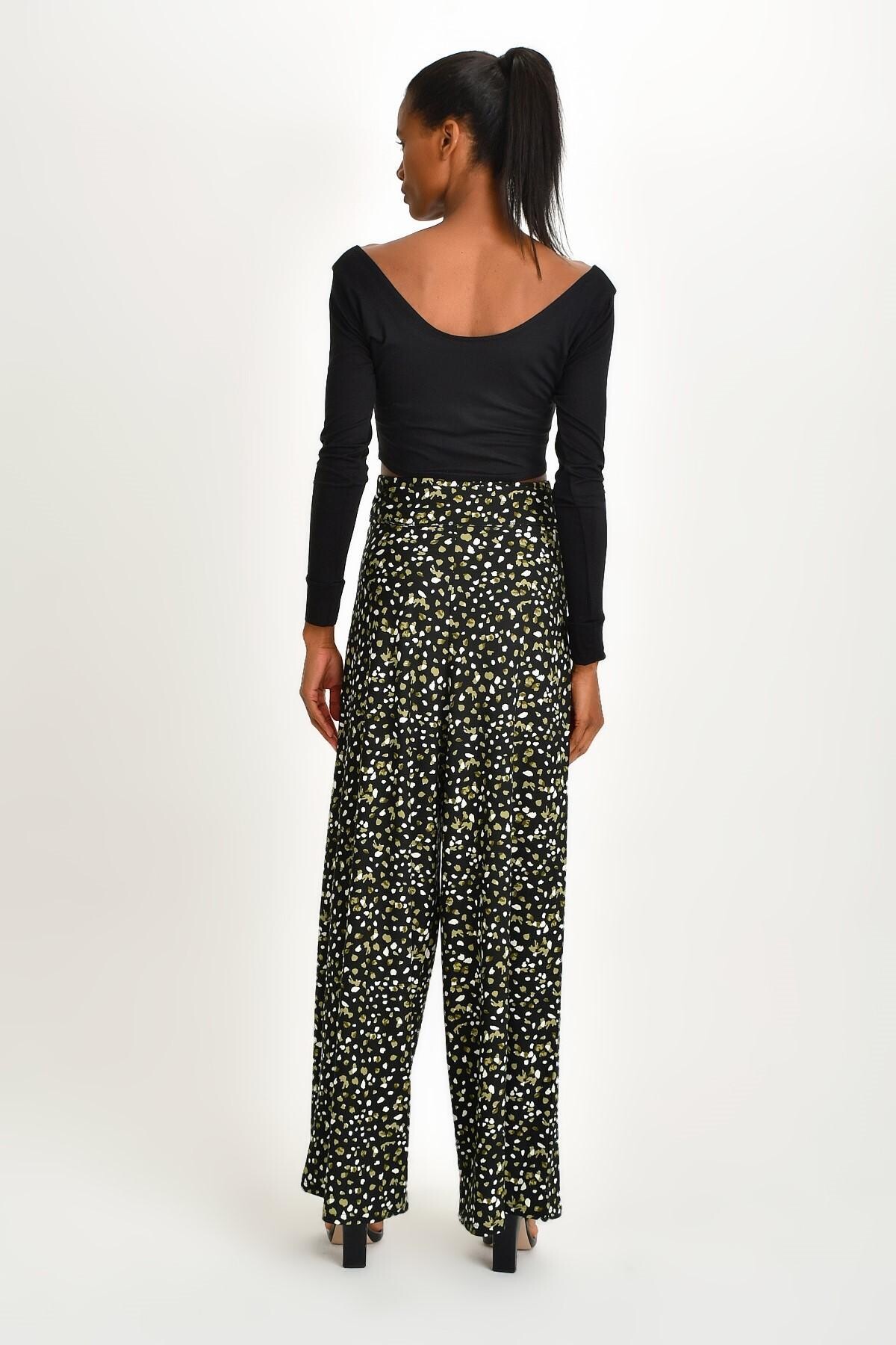 DESENLİ BOL PAÇA KREP PANTOLON 