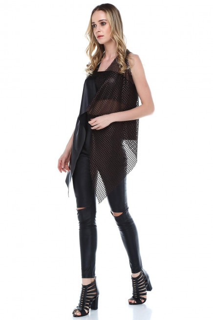 BAKIR FİLE DETAYLI DERİ YELEK 