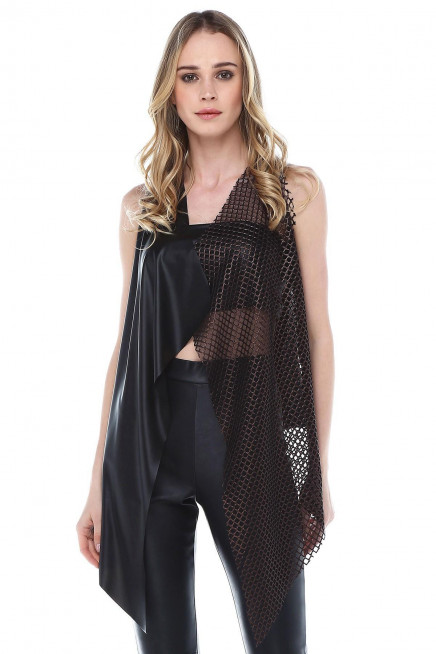 BAKIR FİLE DETAYLI DERİ YELEK 