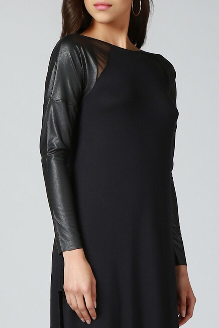 DERİ DETAYLI ELBİSE  