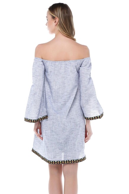 ETNİK ŞERİTLİ KETEN ELBİSE 