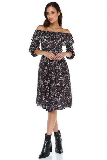 FIRFIR YAKA MİDİ ELBİSE  