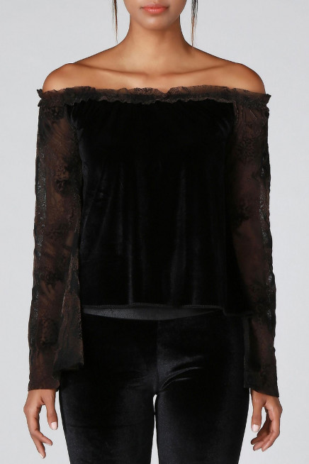 KOLU DANTEL KADİFE BLUZ  