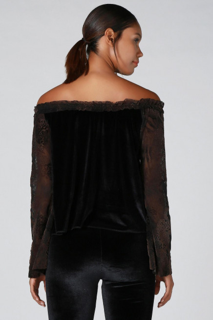 KOLU DANTEL KADİFE BLUZ  