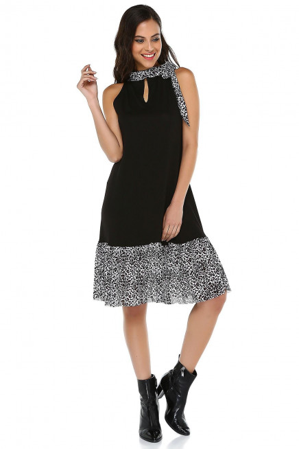 LEOPAR TÜL DETAYLI ELBİSE  