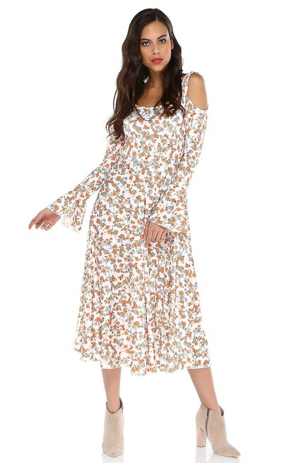 OMUZ DETAYLI MİDİ ELBİSE  