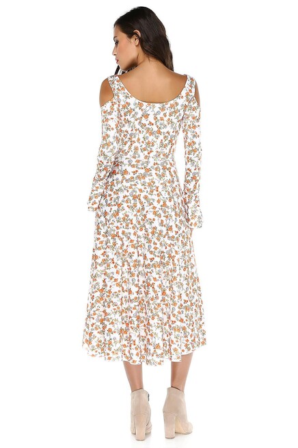 OMUZ DETAYLI MİDİ ELBİSE  