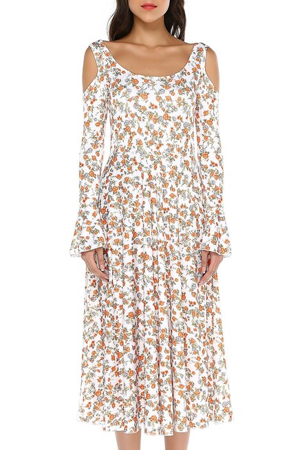 OMUZ DETAYLI MİDİ ELBİSE  