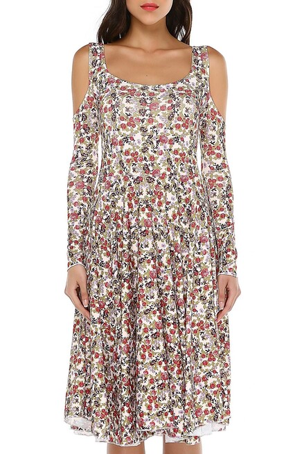 OMUZ DETAYLI MİDİ ELBİSE  