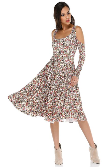 OMUZ DETAYLI MİDİ ELBİSE  