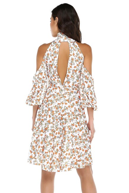 OMUZ VE SIRT DEKOLTELİ MİDİ ELBİSE  