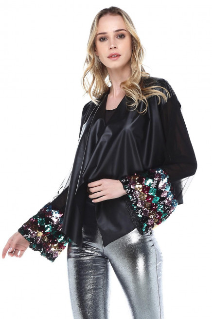 PAYET DETAYLI DERİ CEKET 