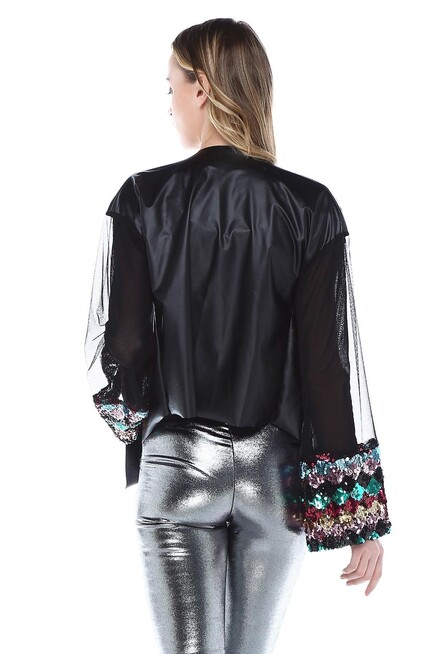 PAYET DETAYLI DERİ CEKET 