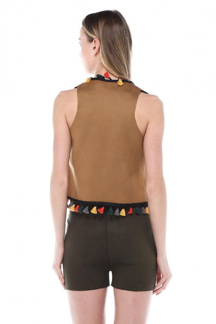 PÜSKÜLLÜ SÜET YELEK 