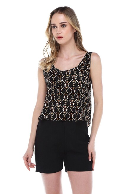 ZİNCİR DESENLİ ASKILI KREP BLUZ 