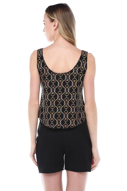 ZİNCİR DESENLİ ASKILI KREP BLUZ 